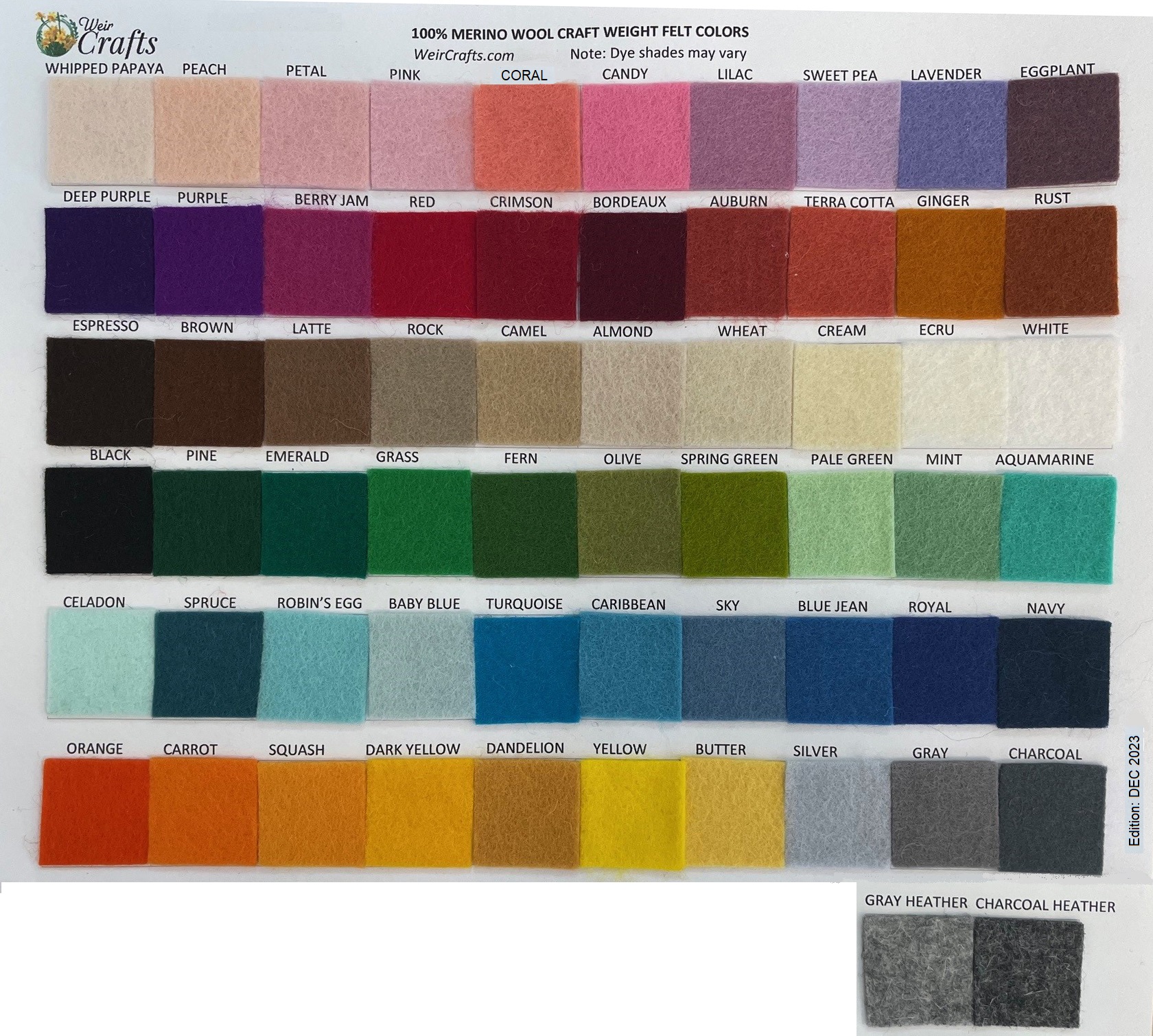 Choose your Color - 1 Yard - 100% Merino Wool Felt by the Yard - 36 X 36 -  Choose your Color - 1 Yard - Felt by the Yard - FINAL SALE