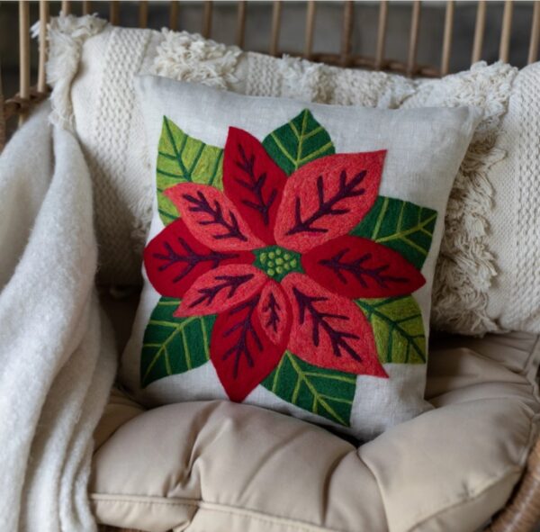 Poinsettia pillow cover needle felting diy project
